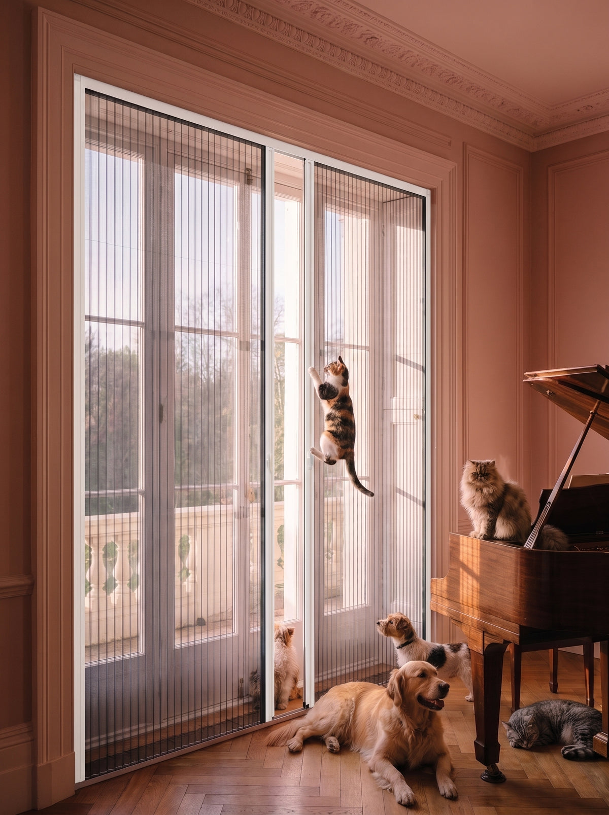Sliding Pleated Fly Screens — Double Door Pet Mesh